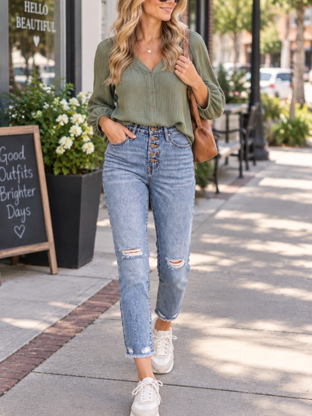 High-Rise Button-Fly Cropped Jeans in Light Blue